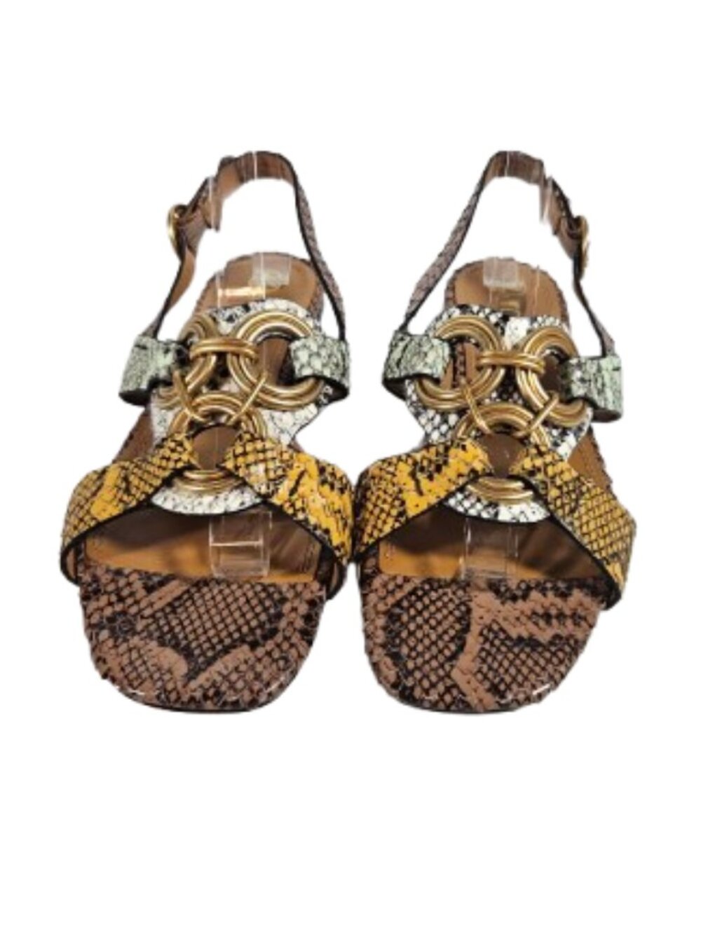 Tory Burch Ring Sandals Multicolor Faux Snakeskin Women's Size 8 Leather